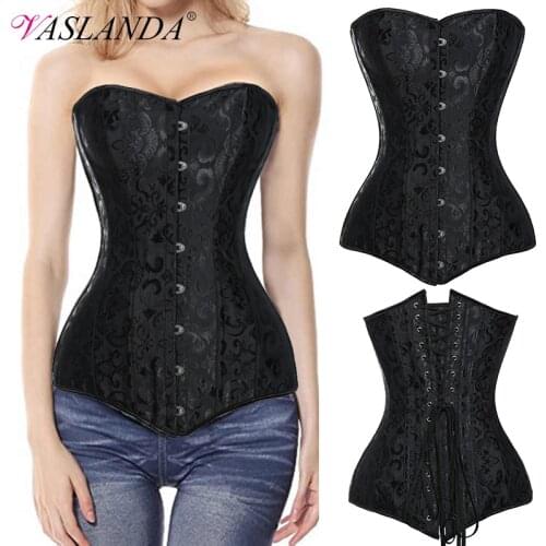 Bustiers & Corsets Boned Overbust Corset Lace Up Waist Trainer Bustier Top Long Torso Hourglass Bodyshaper Steampunk Corselet
