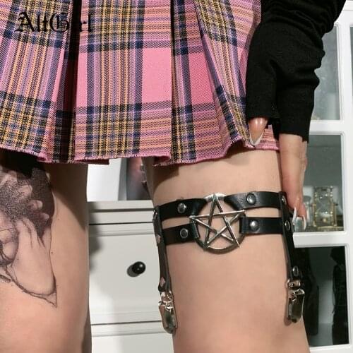 AltGirl Harajuku Punk Gothic Pentagram Leather Garter Leg Ring Mall Goth Streetwear Y2k E-girl Grunge Stretchy Leg Rings Garter