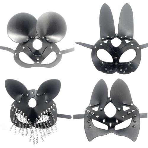 Leather head eye face mask Bondage necklace Mature Women Restraint roleplay Halloween couple SM Exotic Accessories Slave sex toy