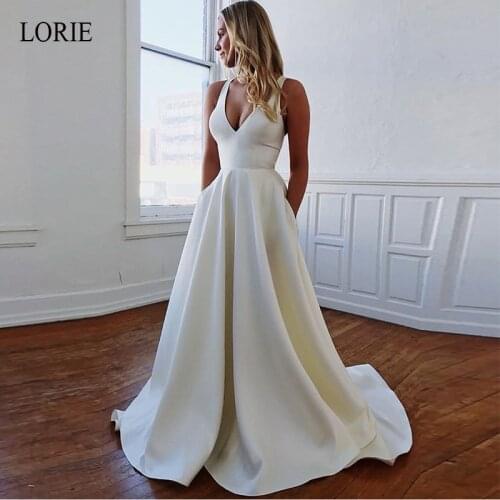LORIE Simple Wedding Dress Sexy Open Back Bow Covered Button Elegant Beach Princess Dream Wedding Gowns Custom Made Plus Size