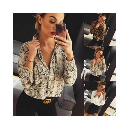 Fashion Women Leopard Print Long Sleeve V-Neck Top Shirt Loose irregular Blouse Plus Size S-XL