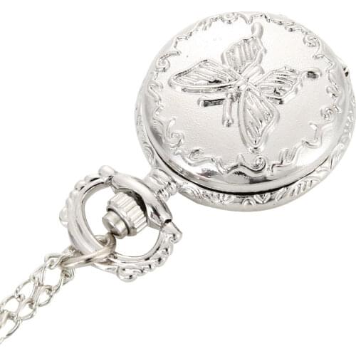 Fashion Vintage Quartz Pocket Watch Alloy Flowers Butterfly Women Lady Girls Necklace Pendant Sweater Chain Clock Gifts EIG88