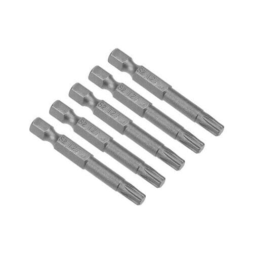 5pcs 50mm Long 1/4" Hex Shank T27 Torx Head Screwdriver Bits S2 High Alloy Steel