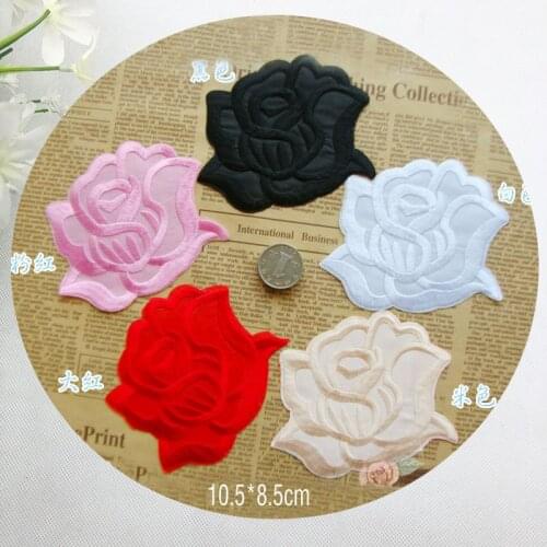 50pcs/lot Embroidery Patches Large Rose Black White Red Backpack Clothing Decoration Accessories Diy Iron Heat Transfer Applique