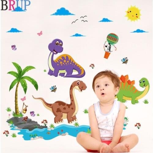Friendly Dinosaur Wall Stickers for Kids Rooms Cartoon Animals Home Decor Bedroom Decorative Vinyl for Walls PVC Room Decoration