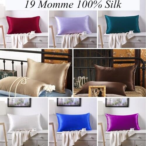 One Side 100% Mulberry Silk Pillowcase New Zipper 19momme Pure Silk Pillow Case for Healthy Sleep Standard Queen King Multicolor