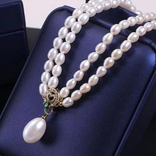4-5mm+9mm Water Drop Fresh Water Pearl Necklace Retro Double Clavicle Chain Bridal Necklace Wedding Evening Dress Banquet Daily