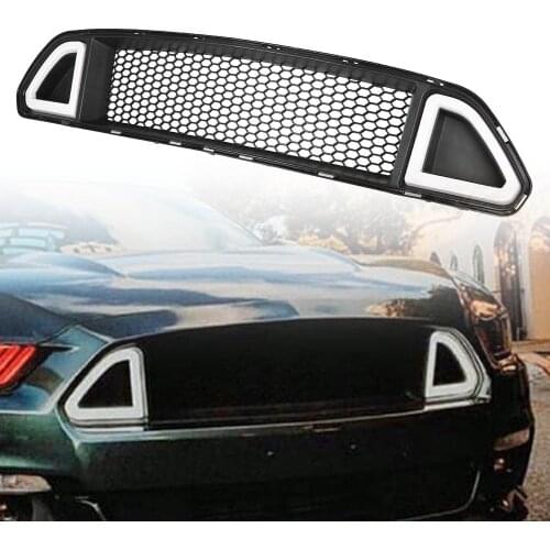 Front Grille Center Grill w/ LED Lamp White /Green Light For Ford Mustang 2015 2016 2017 ABS Plastic