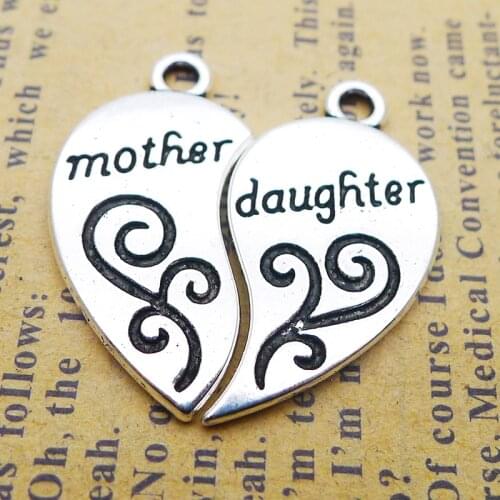 RAINXTAR Alloy Split Heart Charms Mother and Daughter Pendant Charms 50pairs 26*27mm AAC243
