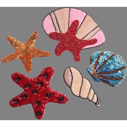 Starfish Shells Sequins Embroidery Stickers Sew On Conch Patches for clothes DIY Patch Applique Bag Clothing Coat Sweater Crafts