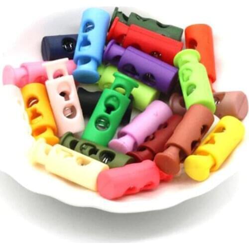 Multi Colors Plastic Paracord Cord Lock Clamp 2 Hole Toggle Clip Stopper Shoelace Cord Buckles Bag Parts Accessories 100pcs /lot
