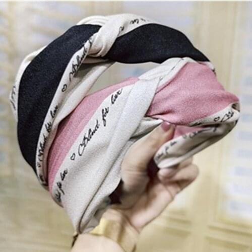 Letters Print Wide Headband Cross Women Hair Accessories Color Blocking Headband for Adults Headwear Face Wash Wide Head Band