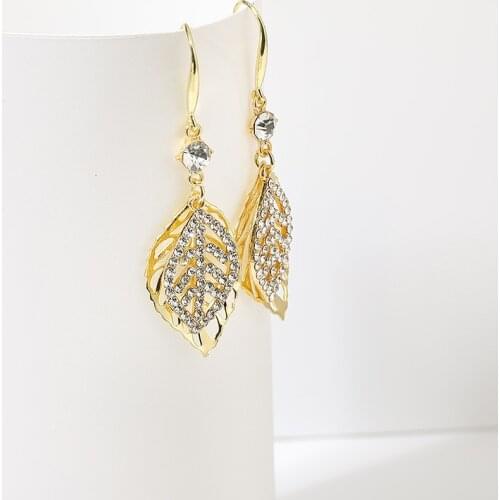 Korean Girl Earrings 2021 Fashion New Earrings Wild Net Celebrity Hollow Double-layer Crystal Leaf Fairy Air Leaf Earrings Sale