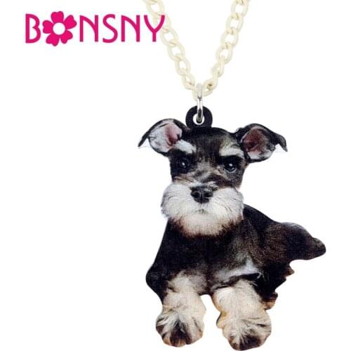 Bonsny Statement Acrylic Anime German Schnauzer Dog Necklace Pendant Sweater Choker Cute Animal Pet Jewelry For Women Girls Gift