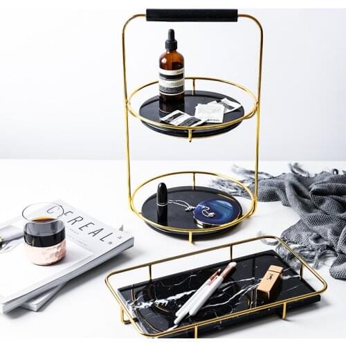 Nordic light luxury natural marble double cake tray rack jewelry storage rack home soft decoration