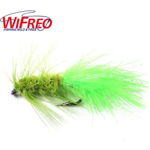 Wifreo 10PCS Olive Color Woolly Bugger Flashabou Tail Fly Fishng Lures Free Box