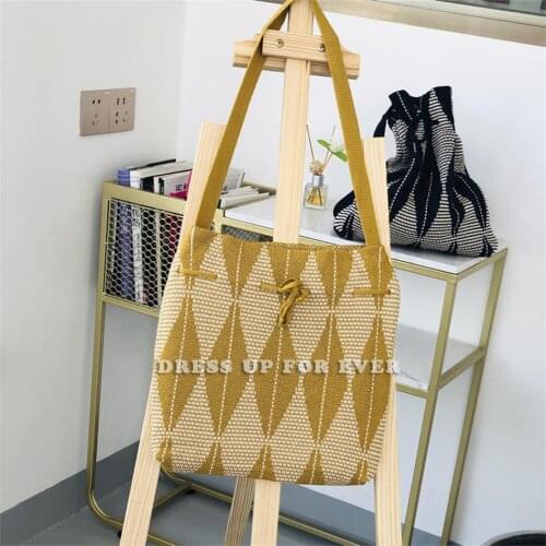 Female Bag Portable Womens Bucket Bags Knitting Wool Material Shopping Tote Casual Simple Style Ladies Handbag Messenger bag
