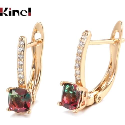 Kinel New Fashion Jewelry 585 Rose Gold Leaf Shape Stud Earrings Luxury Hollow Flower Natural Zircon Women Earring
