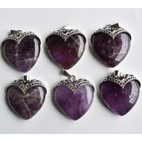 Natural amethysts green Aventurine tigers eye Quartz Heart Pendant womens for jewelry making 6pcs/lot Wholesale free shipping
