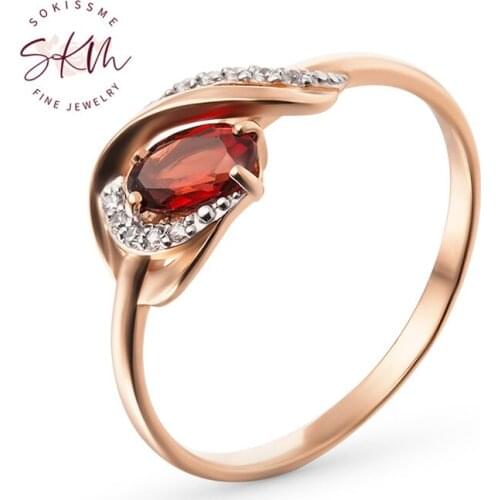 SKM 14k rose gold garnet rings for women Brand designer Vintage Engagement rings designer Promise Luxury Fine Jewelry