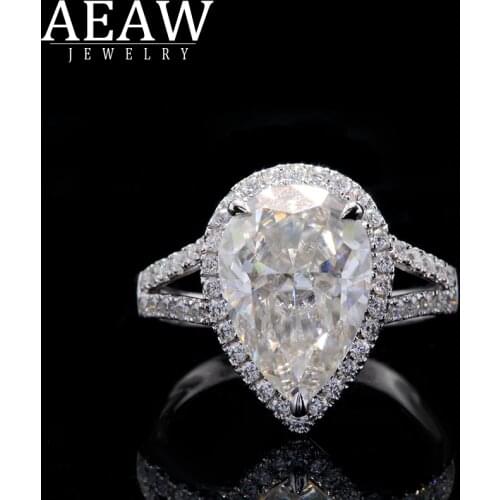 Unique Wedding Ring Double Halo 3.0ct Pear Cut Brilliant Moissanite Engagement Ring 14K White Gold Moissanite Ring For Women