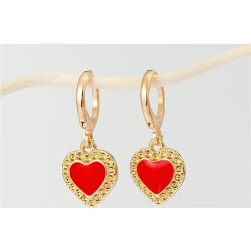 1Pair Vintage Cute Enamel Red Heart Hoop Earrings For Women Fashion Minimalist Small Love Geometric Stud Earrings Jewelry E745