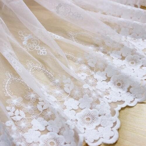 1 Yard Chic Floral Embroidered Tulle Lace Fabric Cotton Flower Fabric for DIY Sewing Wedding Dress Bridal Gown Curtain Supply