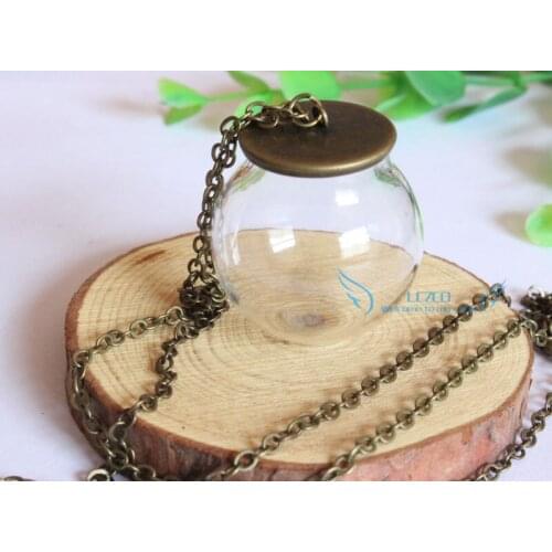 10sets --- 30x20mm Handblown Glass Globe,wish pendant &antique bronze cap