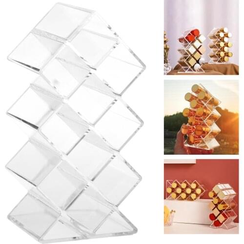 10 Lattice Trapezoid Plastic Transparent Makeup Display Rack Lipstick Stand Rack Cosmetic Organizer Holder Box High Quality
