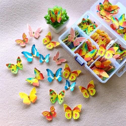 100pcs Mixed Butterfly Flowers Edible Glutinous Wafer Rice Paper Cupcake Toppers For Cake Decoration Birthday Wedding Decorator