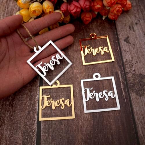 20 Pieces/Lot 5cm Personalized Square Acrylic Hanging Tags Custom Name Party Guest Gifts Car Hanging