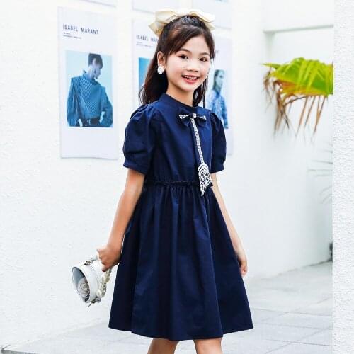 2021 New Academy Style Dress Summer Childrens White Princess Bubble Sleeve Cotton Korean Girls' Dress Kids Clothes