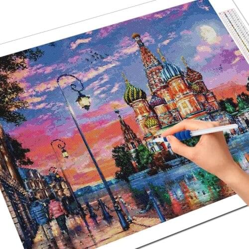 5D Street Landscape Diamond Painting Cross Stitch Mosaic 5D Diamond Embroidery Castle Picture Rhinestone Art Wall Decoration