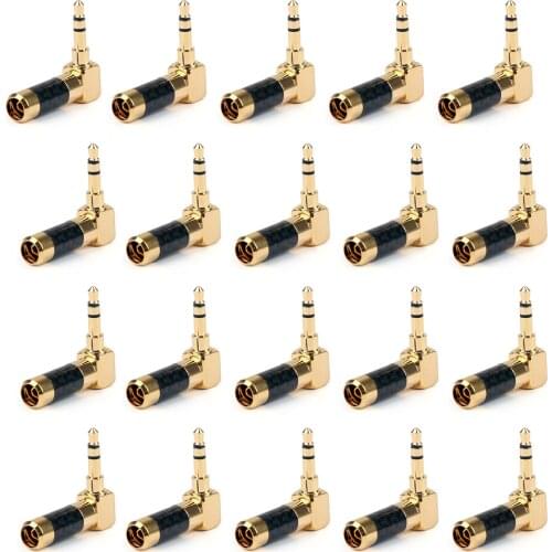 Artudatech 20 PCS Right Angle Gold Plated 3.5mm Stereo Mini Jack Plug Connector Carbon Fiber Parts