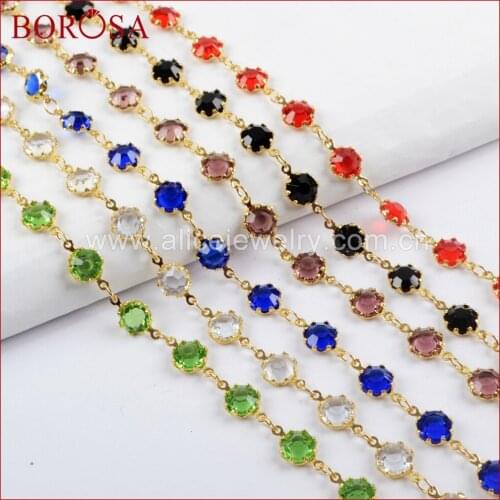 BOROSA 5Meters Fashion 6mm Gold Color Claw Glass Crystal Beads Faceted Coin Beads Chain Rosary Chains for DIY Necklace JT235