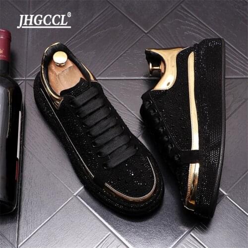 Golden Rhinestone Men Shoes Fashion High Tops Print Punk Sneakers Hip-Hop Casual Flats Ankle Boots Zapatillas Hombre A6