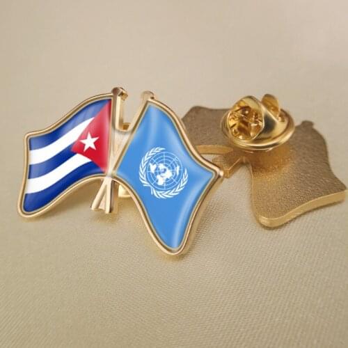 United Nations and Cuba Crossed Double Friendship Flags Lapel Pins