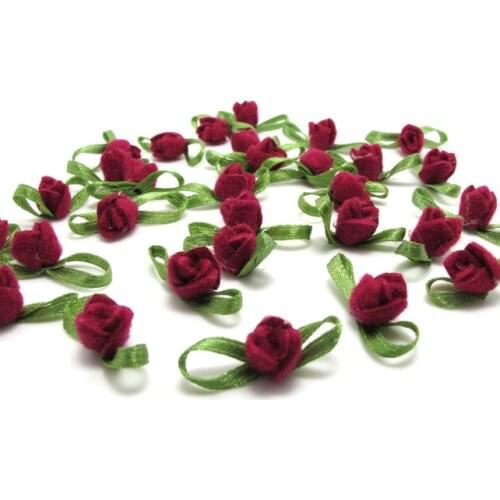 30 Pieces Acrylic Felt Rolled Flower Buds|With Leaf Loop|Glued|Floral Empplique|Rosette Flowers|Rose Buds|Flower Decor