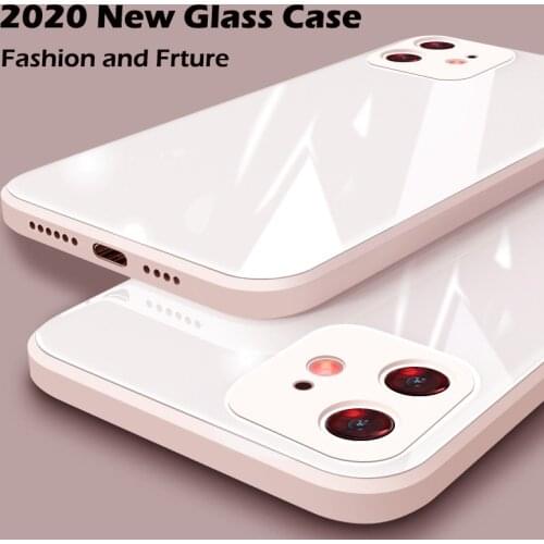 Square Tempered Glass Case For iPhone 12 11 Pro Max X S XR 7 8 Plus Cover Anti-knock Baby Skin Liquid Silicone Frame Phone Cases