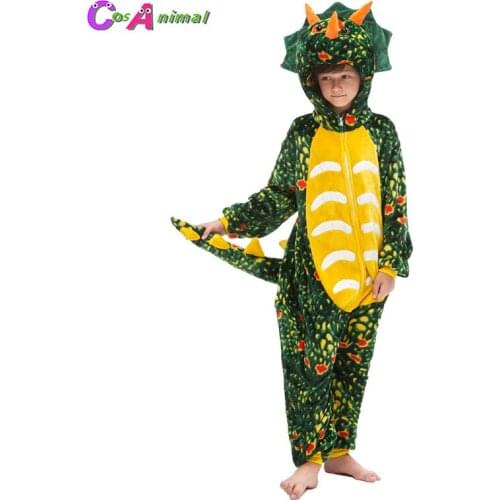 Childrens Emerald Triceratops Dinosaur Kigurumi Kids Onesies Pajamas Cosplay Costumes For Halloween New Year Carnival Party