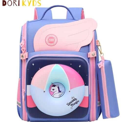DORIKYDS New Cartoon 3D Unicorn Kids Schoolbags Orthopedic Primary School Backpacks for Children Reflective Grade 1-3-6