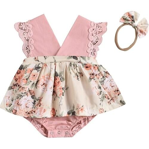 Baby Girl Cute Romper 2021 Summer Newborn Flying Sleeves Jumpsuit Tutu Skirt Romper With Headband 2PCS 0-24 Month Clothes Set