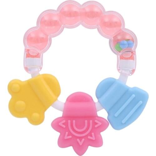 Baby Kid Toddler Teether Molar Rod Chew Toy Silicone Handbell Jingle Design Bell Baby Teether Molar Stick Silicone Teether