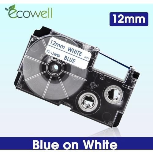 Ecowell XR-12WEB labels For Casio XR 12WEB XR12WEB 12mm label tape Blue on White for Casio KL-60 60SR KL-120 KL-100 Label Maker