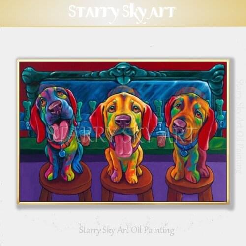 Skilled Artist Handmade High Quality Funny Dogs Oil Painting on Canvas Unframed Cartoon Animal Dog Oil Painting for Wall Decor