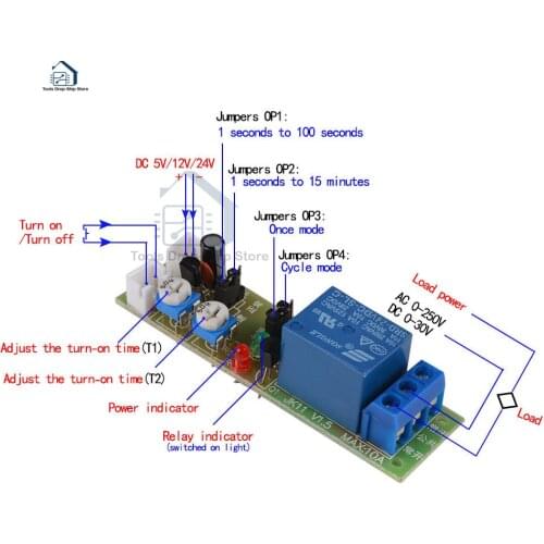 JK11 Adjustable Cycle Timer Delay On/Off Switch Power Supply Relay Shield DC 5V 12V 24V Timer Delay Relay Module (0 -15 Minutes)