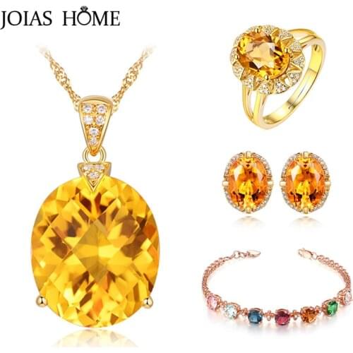 JoiasHome Silver 925 Women Jewelry Sets Ring Earrings Necklace Bracelets Gold with Colored Gemstone Engagment Jewelry Wholesale