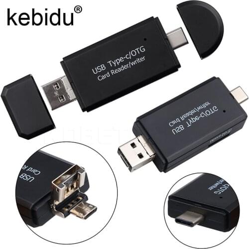 Kebidu 3 in1 OTG Type-C Card Reader USB 2.0 USB A Micro USB Combo to 2 Slot TF SD Type C Card Reader for Smartphone PC