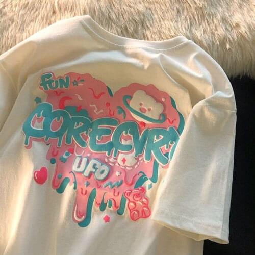 Kawaii Women T-shirt Japanese Anime Cute Cartoon Print Top Oversize Loose Punk Street Style Harajuku T-shirt Couple Outfit