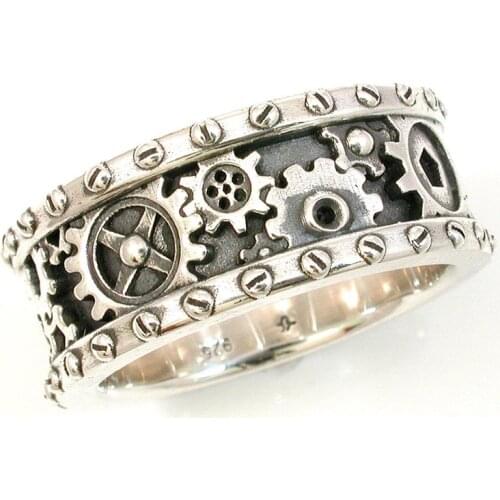 Vintage Gear Rings for Women Men Engraved Design Wedding Band Versatile Daily Wear Anniversary Gift Fashion Accessories Jewelry